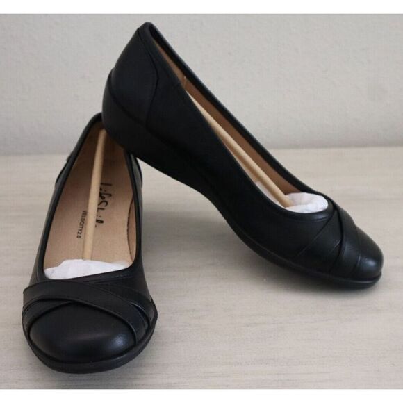 LifeStride Women's Sz 6.5W Black Tumble Faux Leather I-Loyal Flats Shoes - Picture 2 of 12